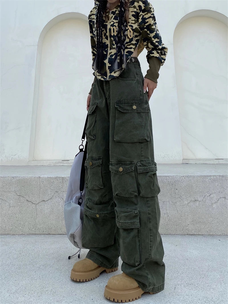 unisex hip hop pants retro cargo pant streetwear multi pockets zipper harajuku joggers new casual loose straight baggy trousers unique joggers style 1062