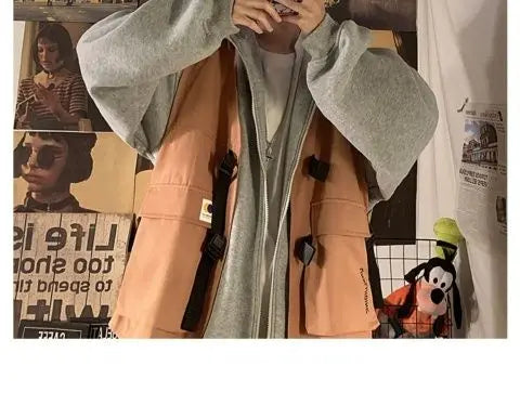Fake two-piece coat men's ins, trendy Japanese functional workwear hooded jacket, autumn European and American retro trend tops Street King Limited