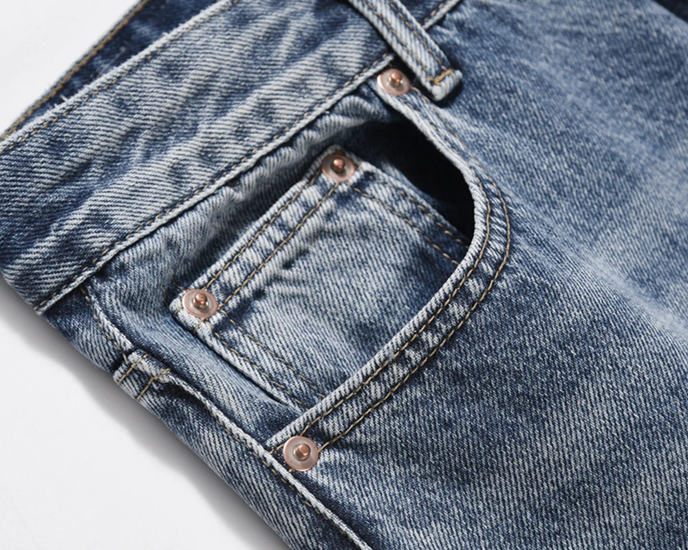 Contrast Color Hole Washed Blue Jeans for Men Streetwear Loose Ripped Flare Pants Frayed Retro Casual Oversized Denim Trousers Street King Limited