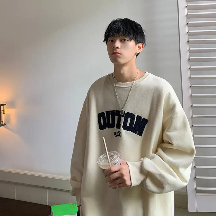 Trendy and Personalized Korean Round Neck Sweatshirt Men Spring Autumn New Y2K Thickened Trendy Brand Long-sleeved Top Jacket Street King Limited
