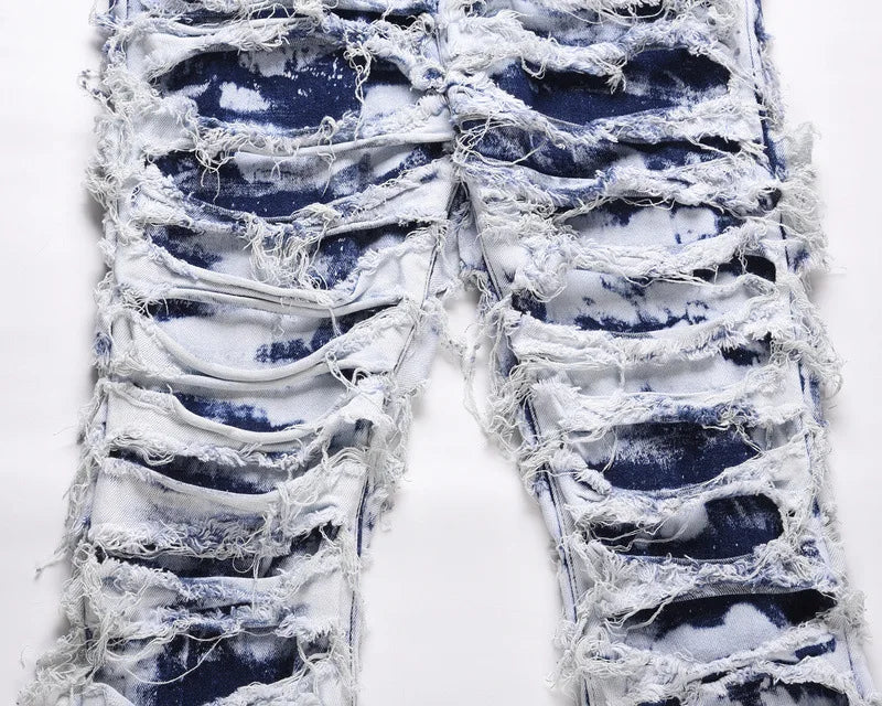 Men's Jeans Skinny Frayed Distressed Retro Ripped Biker Jeans Hip Hop Streetwear European American Slim Denim Pants for Men Street King Limited