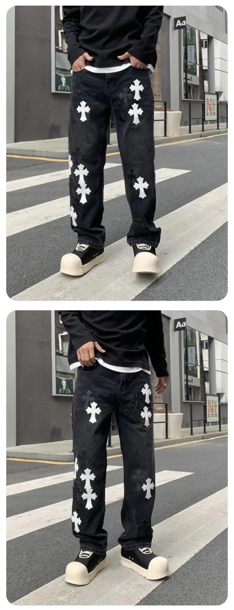 men embroidery streetwear brand fashion hip hop loose casual straight motorcycle denim jeans pant cityboy y2k jeans trousers unique jeans style 2375