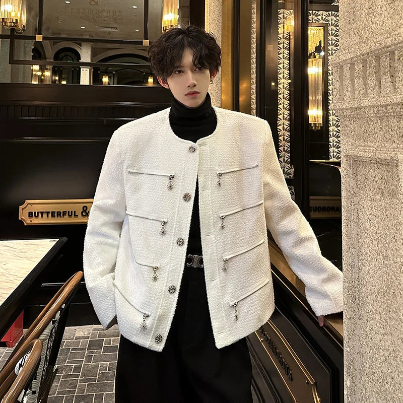 multi zipper sequin woolen jacket men french retro fashionable casual christmas jacket spring autumn coat stage show clothing menswear bottoms