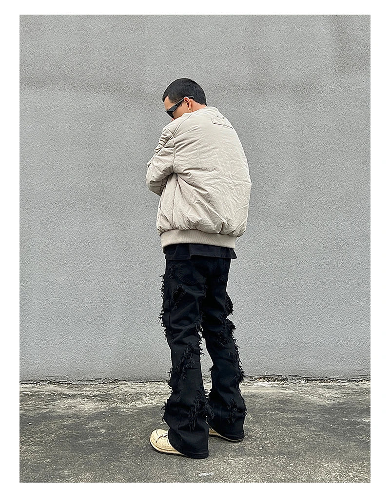 mens distressed ripped destroied tassel denim jean pants new fashion biker jeans streetwear flare pants joggers y2k men s jeans unique joggers style 2984