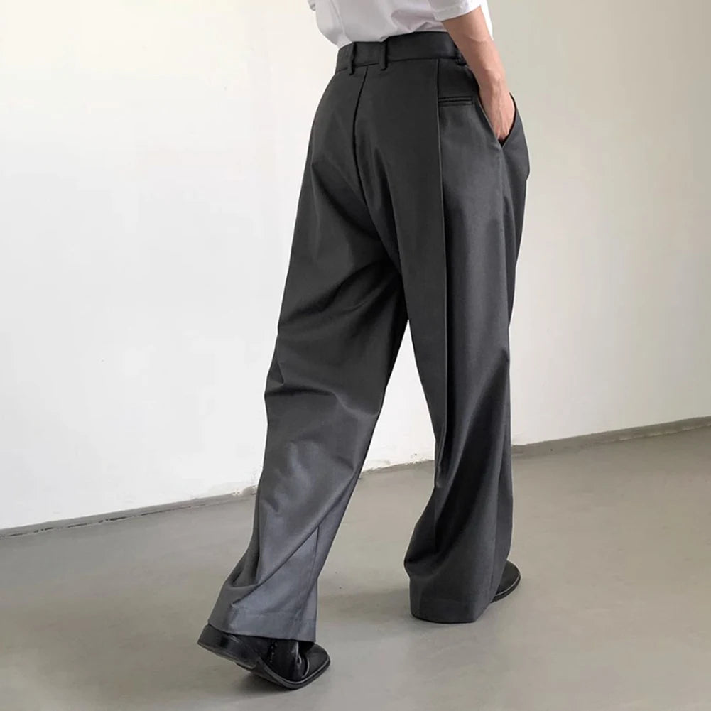 mens straight tube ice silk pants casual slacks youth thin wide leg pants business summer pants soft vintage trousers unique default style 984