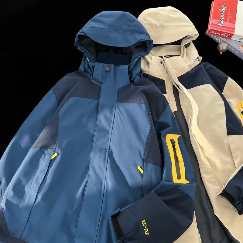 new colorblock pocket zip up hooded outdoor jackets for men fashion waterproof casual bomber jacket y2k motorcycle veste homme relaxed fit trousers