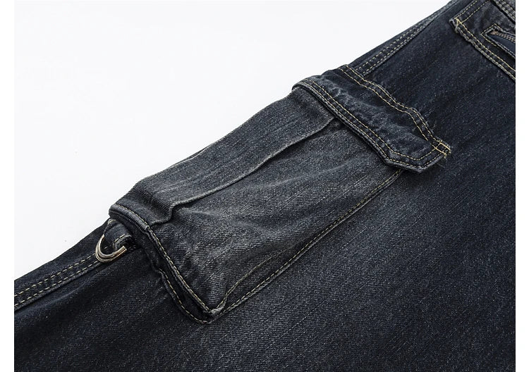 fashion punk rings streetwear loose pants unisex casual multiple pockets wide legs jean pants hip hop joggers men baggy jeans unique joggers style 498