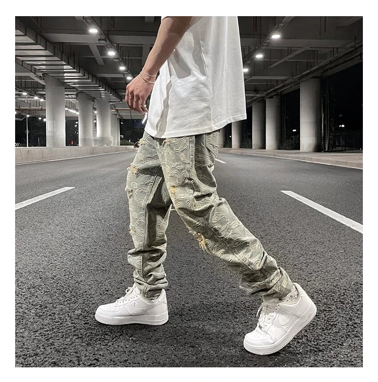 fashion paisy denim jeans mens destoryed holes zipper jeans pants hip hop streetwear new summer casual joggers loose jeans pants unique joggers style 1229