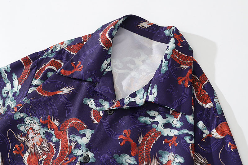 Men Dragon Print Chinese Style Shirt Casual Short Sleeve Hawaiian New Summer Shirts Hip Hop Streetwear Loose Top Harajuku Shirts Street King Limited