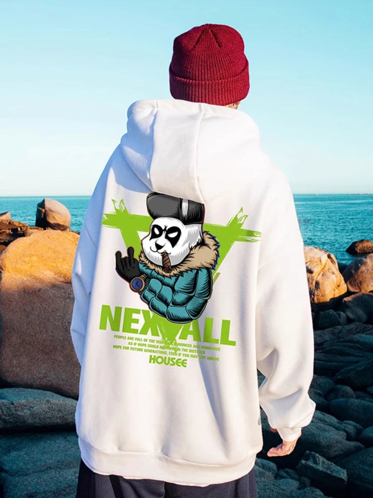 Autumn Punk Panda Printed Hoodie For Men New in Harajuku Fashion Fleece Hooded Sweatshirts Y2K Streetwear Oversized Clothing Street King Limited
