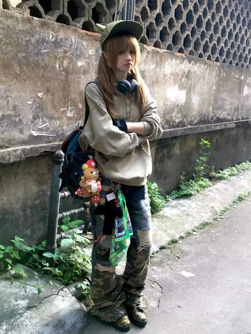 Trendy Camo Cowboy Cargo Pants Mens Spring Autumn Elasticity Fashion Harajuku Patchwork Straight Jeans New Washed Denim Trousers Street King Limited