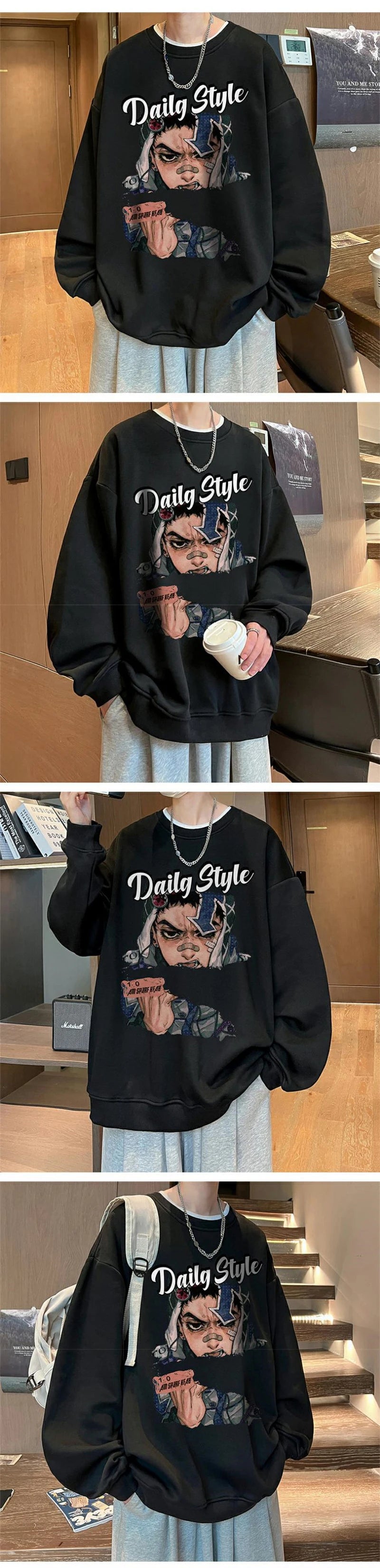 New Anime Boy Printed Men's Crewneck Sweatshirts Autumn Y2K Vintage Fleece Pullover Hoodies Streetwear Hip Hop Hoody Clothes Street King Limited