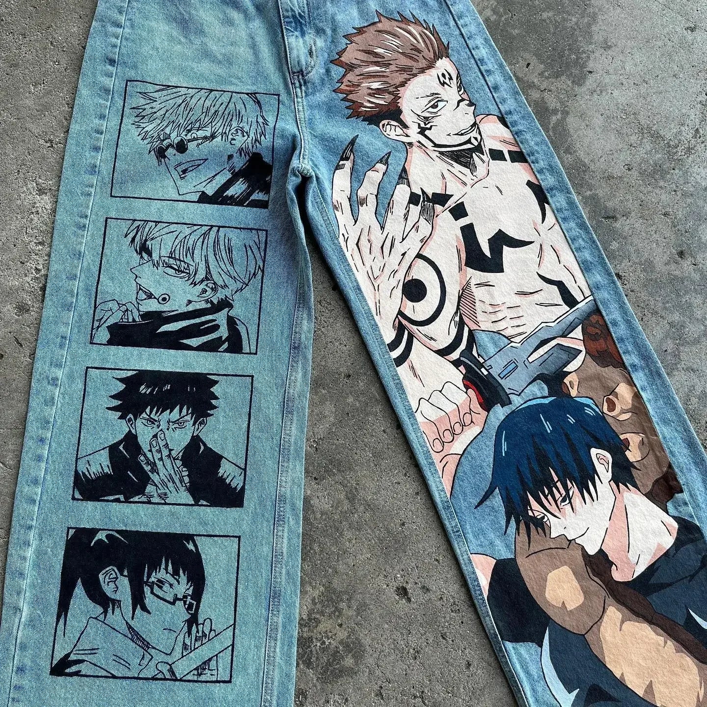 harajuku many ghost faces print y2k men s jeans popular anime baggy jeans wide leg pants streetwear trouser men clothing unique jeans style 4507