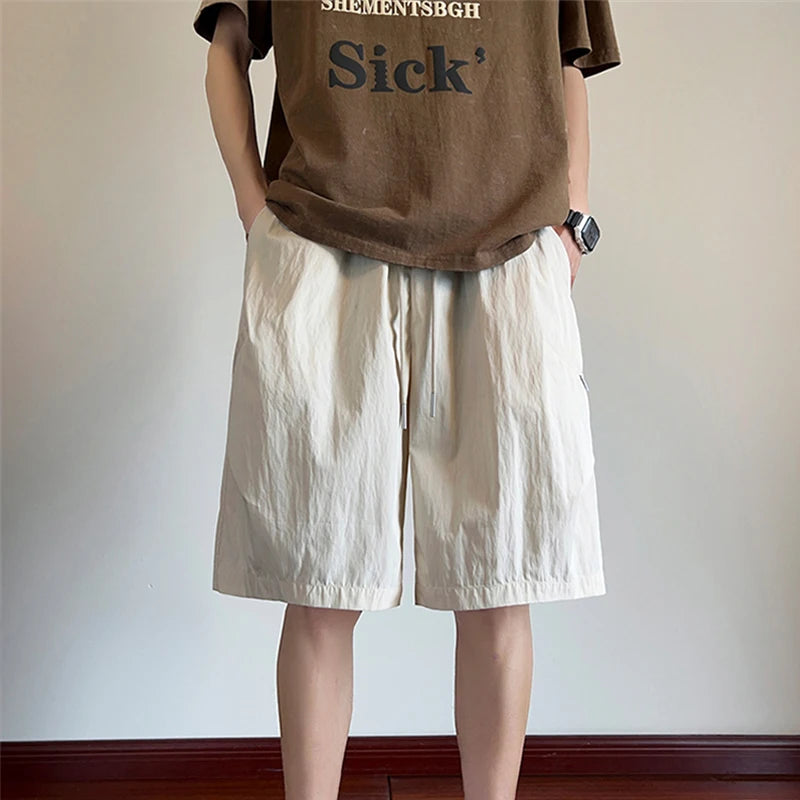 summer mens straight pleats shorts casual gym basketball sports short sweatpants y2k streetwear wide leg bermudas para hombre streetwear sweatpants