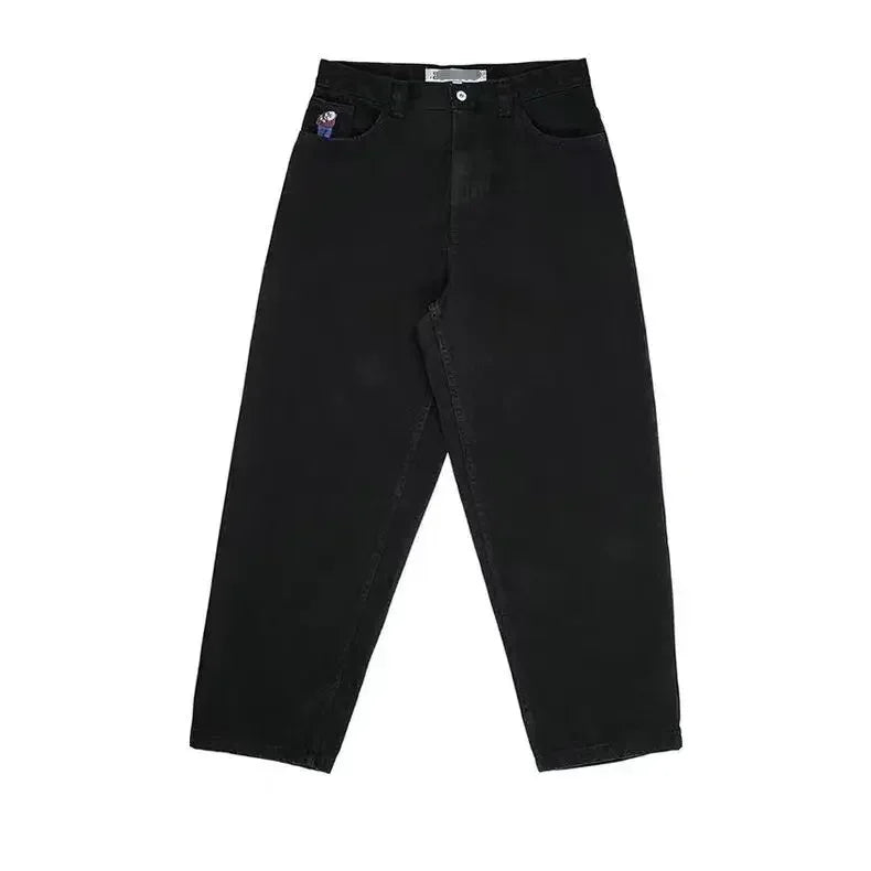 polar big boy y2k pants hip hop cartoon streetwear jeans embroidery retro blue baggy jeans mens womens high waist wide trouser unique jeans style 3629