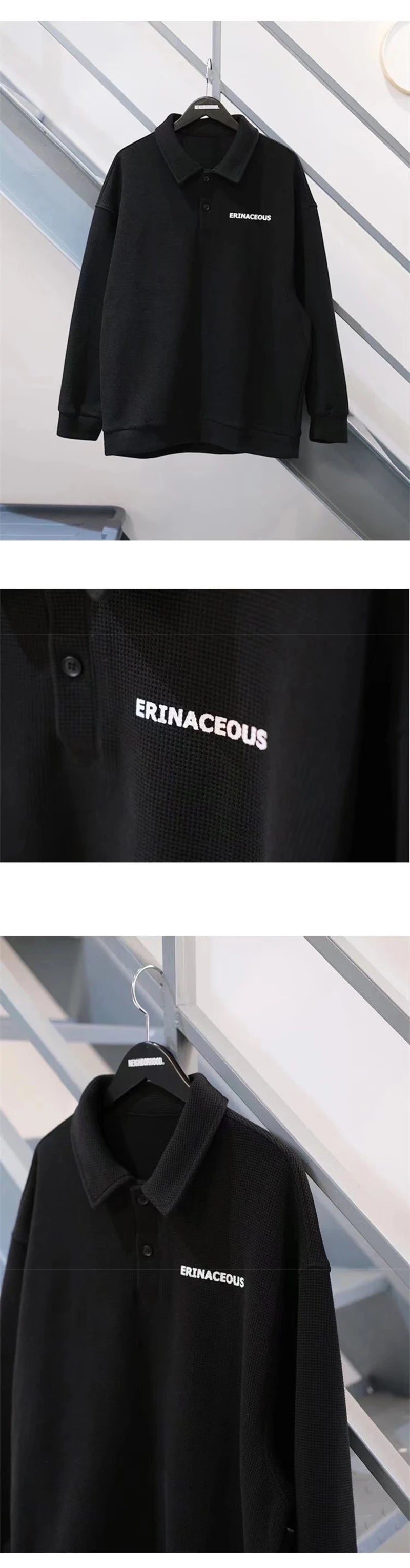 Streetwear Autumn Japanese Polo Sweatshirts Men Casual Waffle Turn Down Collar Sw 2025 Autumn Japanese Polo Sweatshirts Men Casual Waffle Turn Down Collar Sweatshirt High Street Long Sleeve Tops New In Hoodie Fashion Sweater Jacket With Graphic Design For Men