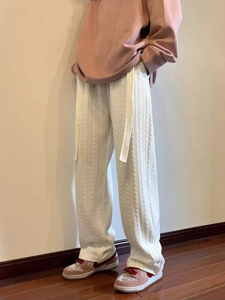 autumn waffle foam striped design pants for men new high street wide leg straight trousers casual y2k vintage pantalones hombre unique default style 111