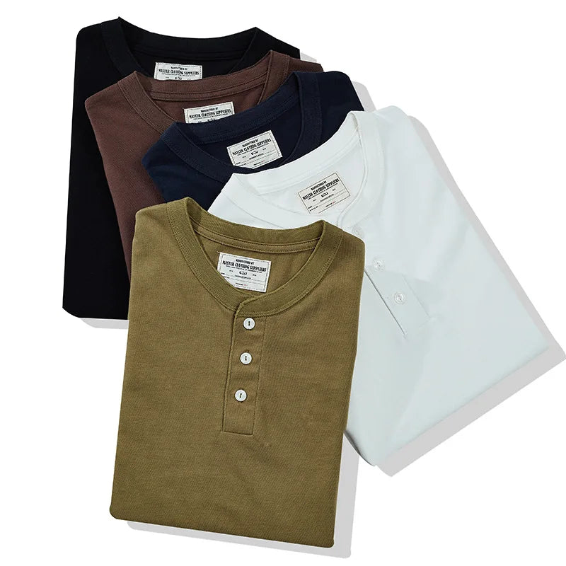 Summer Men's Heavy Cotton T Shirt Solid Color Round Neck Short Sleeve Basic Shirt TopTees Male Leisure Knitted Henry Tshirt Street King Limited