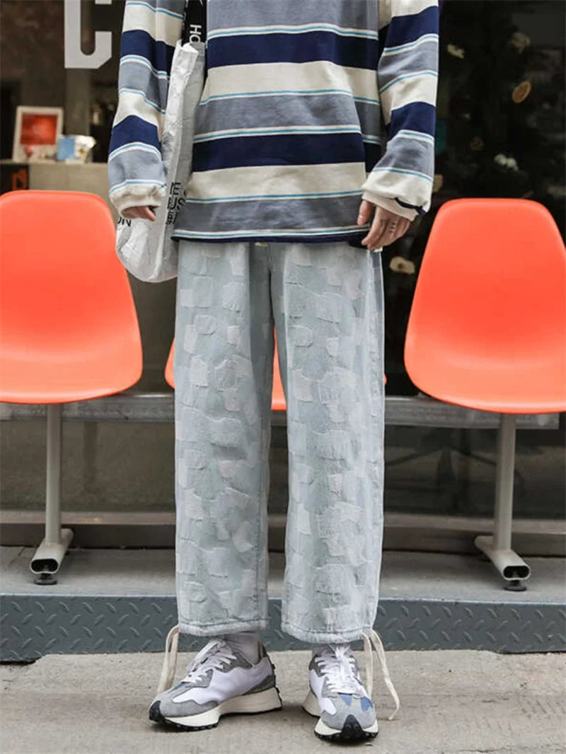 american plaid straight jeans mens casual streetwear printed denim pants autumn baggy classic wide leg retro y2k jean trousers unique jeans style 899