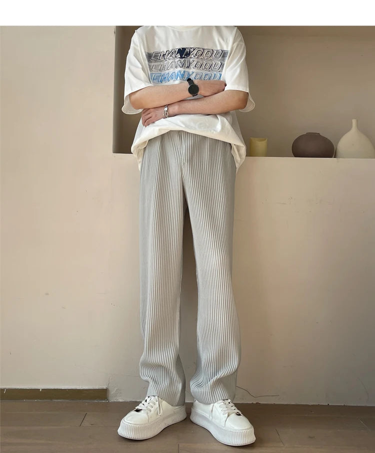Summer Pleated Pants Men Oversized Fashion Casual Ice Silk Pants Men Streetwear Hip Hop Loose Wide Leg Pants Mens Trousers S-2XL Street King Limited