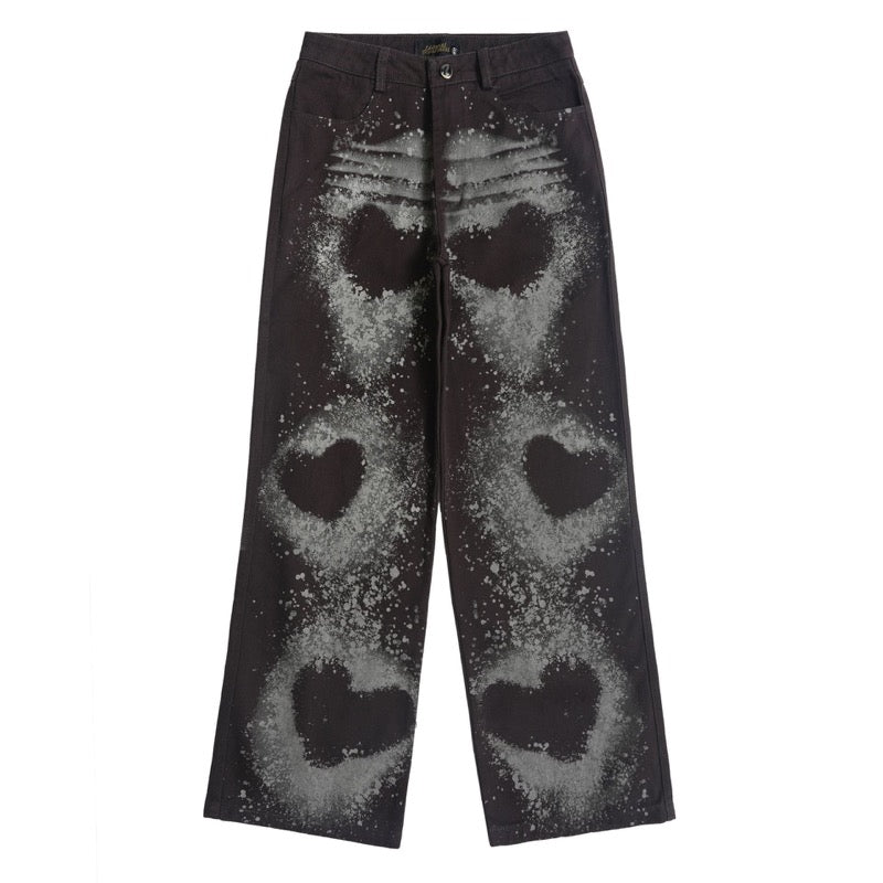fashion loose streetwear denim pants unisex casual graffiti print wide legs jean pants hip hop trousers joggers mens baggy jeans unique joggers style 1891