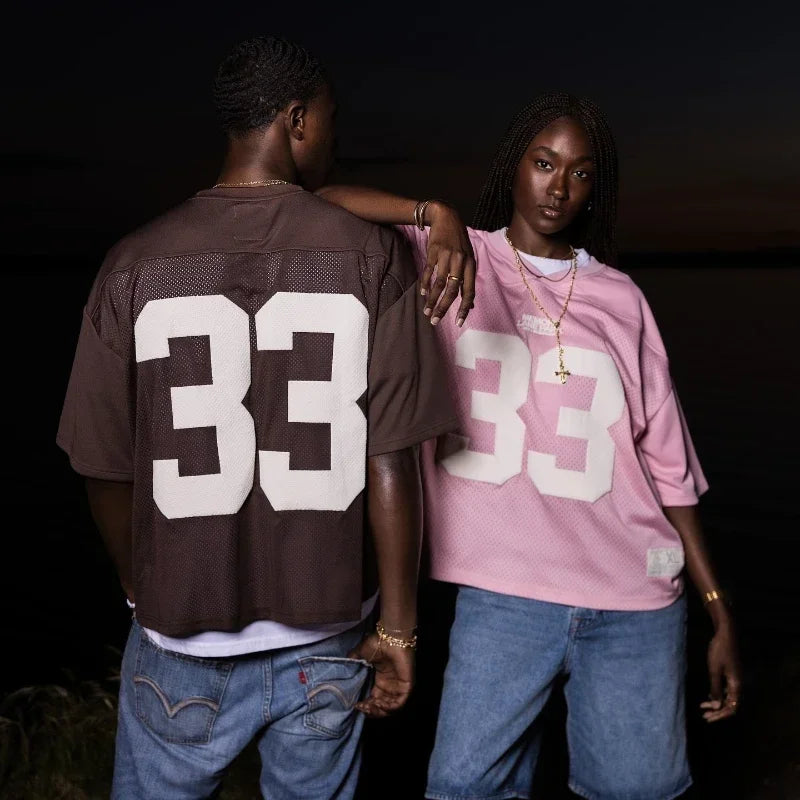 Trendy Ins Couple Sportswear Mesh Quick Oversize Pink 33 Jersey College Street Style T-shirt for Women Drying Football Y2k Tops Street King Limited