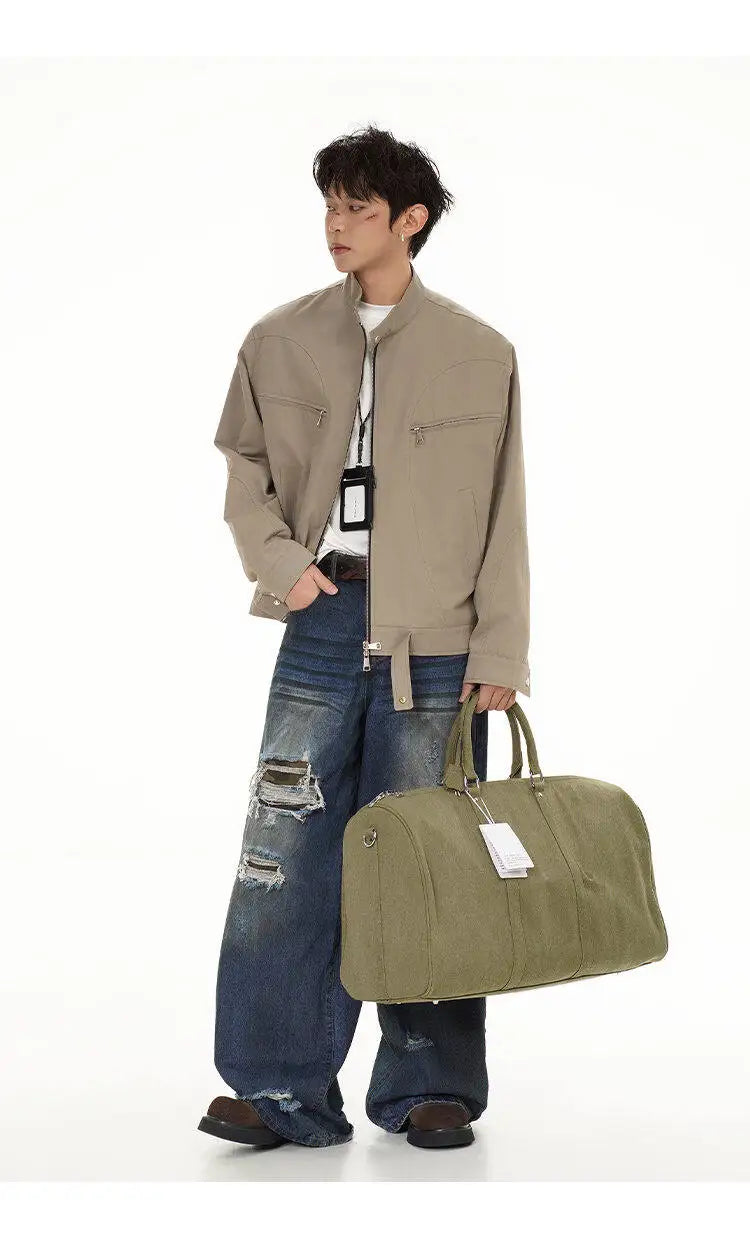 spring autumn fashion motorcycle jacket men stand collar loose casual korean streetwear vintage cargo jackets coat outerwear unique cargo style 210
