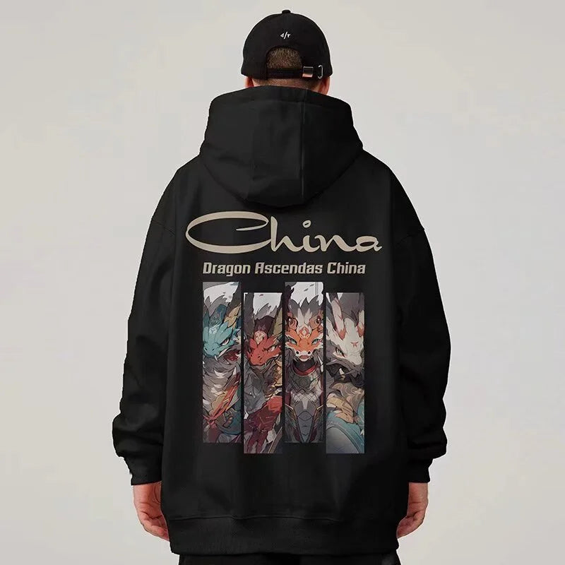 Dragon Ascendas China Graphic Sweatshirts Hombre Hip Hop Fashion Hoodies Oversize Y2K Streetwear Fleece Hoody Printed Clothes Street King Limited