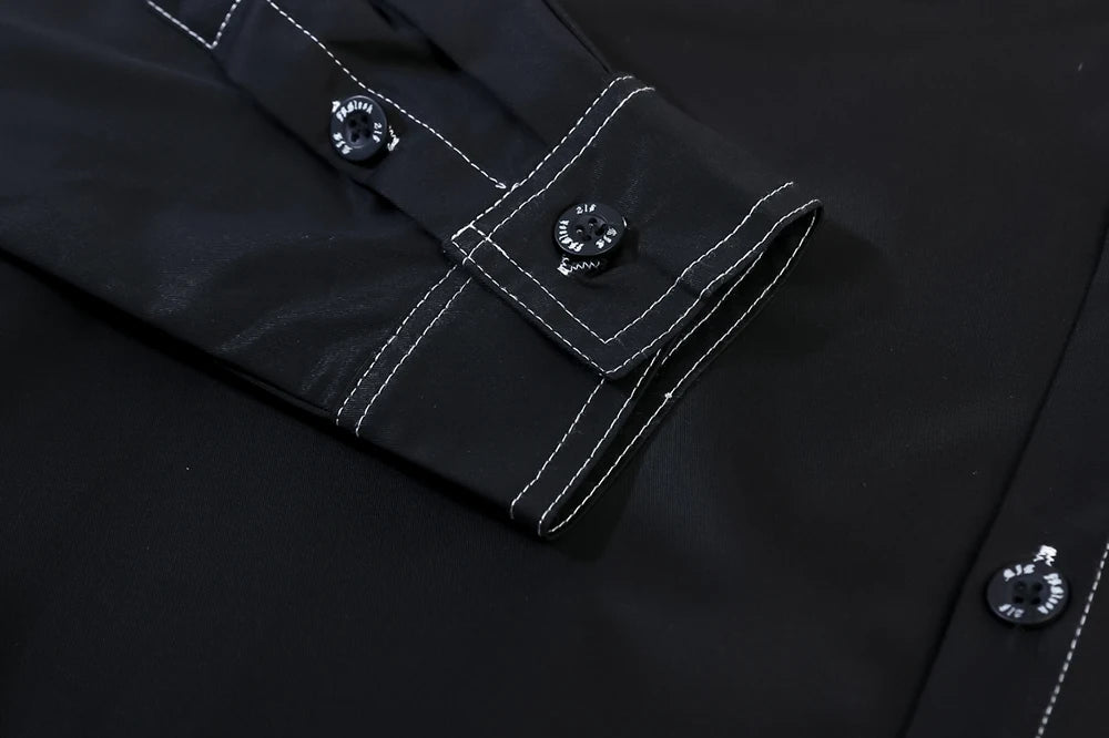 Trees Print On the Neck Black Long Sleeve Shirts for Men High Street Baggy Y2k Camisas Oversized Harajuku Casual Clothing Street King Limited