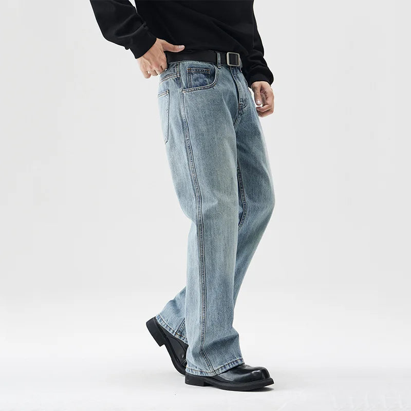 mens retro fashion high street loose casual denim micro flared pants jeans men streetwear plus size jeans trousers 28 40 stacked flare jeans