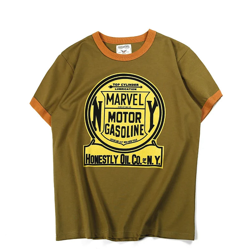 Summer Men'S Short Sleeved New Cotton Letter Printing Locomotive Element Thread Color Matching Round Neck Casual T-Shirt Street King Limited