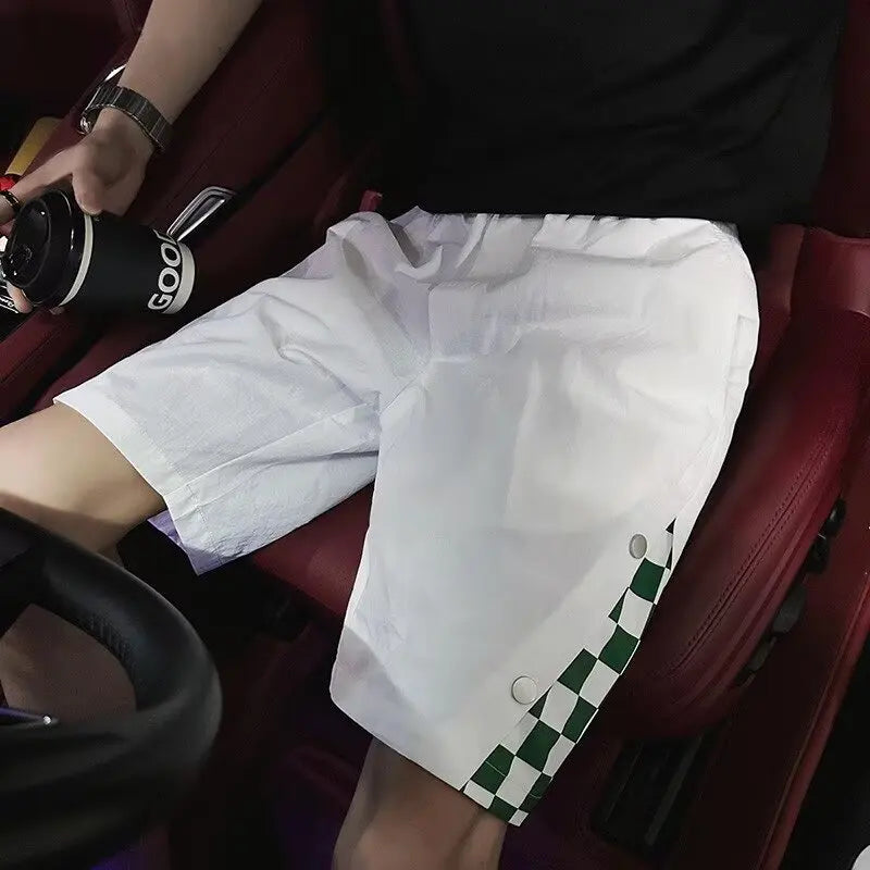 Summer Chessboard Shorts Men's Hong Kong Style Spliced Casual Capris Pants 2024 Unisex Korean Preppy Half Sweatpants y2k shorts Street King Limited