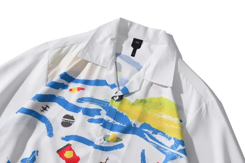 Dark Icon White Graffiti Hawaiian Shirts Street Men's Polo Shirt Summer Light Weight Cool Material Blouse Male Tops Street King Limited
