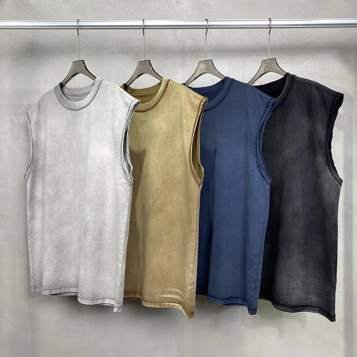 2024 Baggy Y2k Wax Dyed Vest Distressed Washed Tank Top Men's American Oversized Streetwear Trendy Retro Sleeves T Shirts Street King Limited