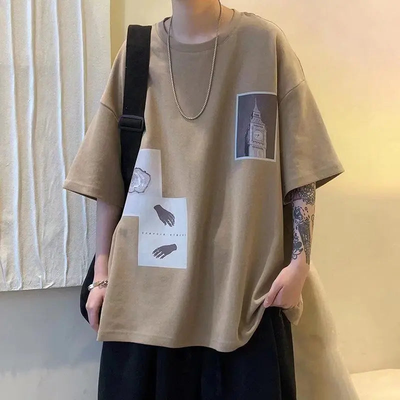 T-shirt men's 2024 summer new Korean style short-sleeved fat man versatile top student trendy T-shirt men clothing y2k tops emo Street King Limited