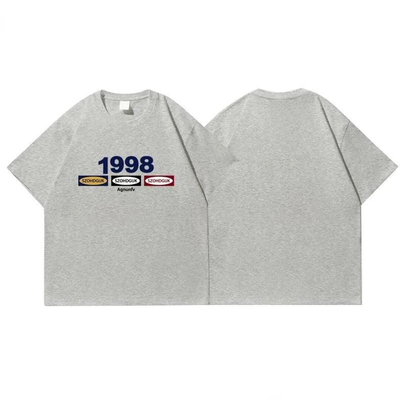 Summer Korean Street Creative Ins Letter Printed Short sleeved T shirt Men Trendy Y2K Loose Personality Casual Round Neck Y2K Street King Limited