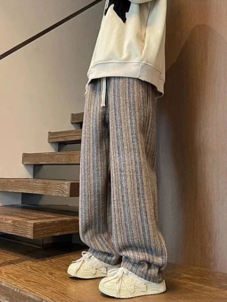 autumn striped woolen straight leg pants for men classic y2k vintage baggy trousers new casual high street fashion sweatpants 1 unique joggers style 258