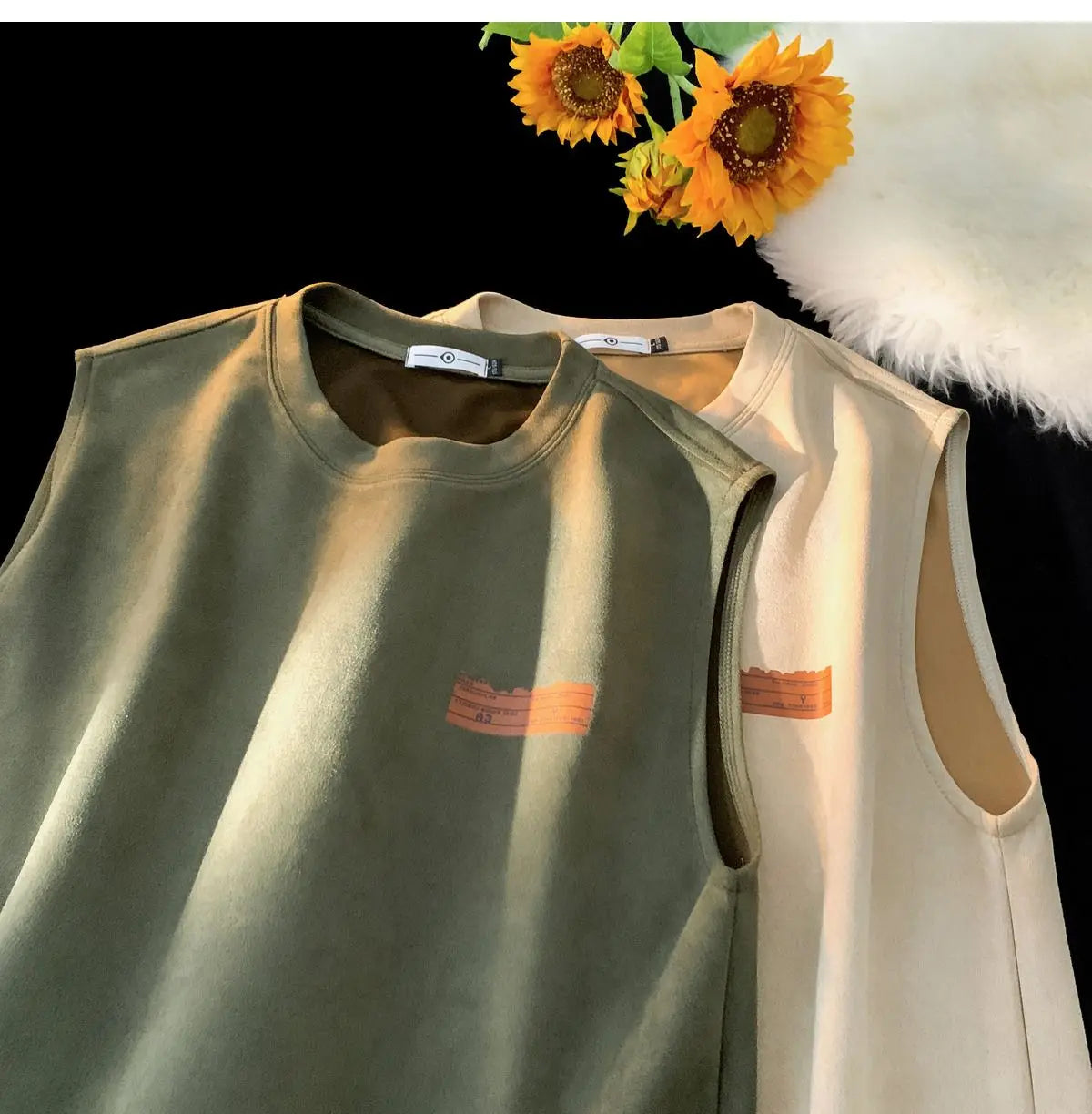 American sleeveless t-shirt vest men's trendy summer outer wear heavy suede ins loose waistcoat top men clothing mens t shirts Street King Limited