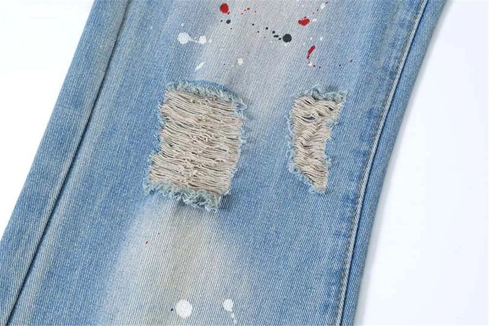 Men's Blue Flared Jeans Fashion Designer Ripped Vintage Denim Pants 2024 New Fashion Casual Jeans Trousers Street King Limited