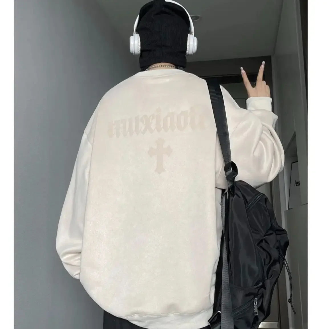 New suede sweatshirt for men in autumn new American high street handsome long sleeved couple tops printed round neck jacket y2k Street King Limited