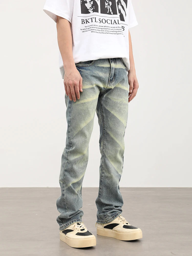 retro striped washed denim jeans flare pants unisex hip hop fashion streetwear harajuku loose straight y2k mens jeans joggers casual joggers