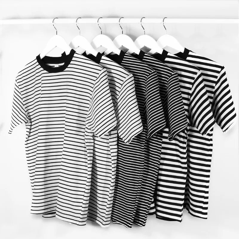 Japanese Vintage Nostalgic Striped T-Shirts For Men And Women Short-Sleeved Cotton Men's Loose Half-Sleeved Sea Soul Shirt Street King Limited