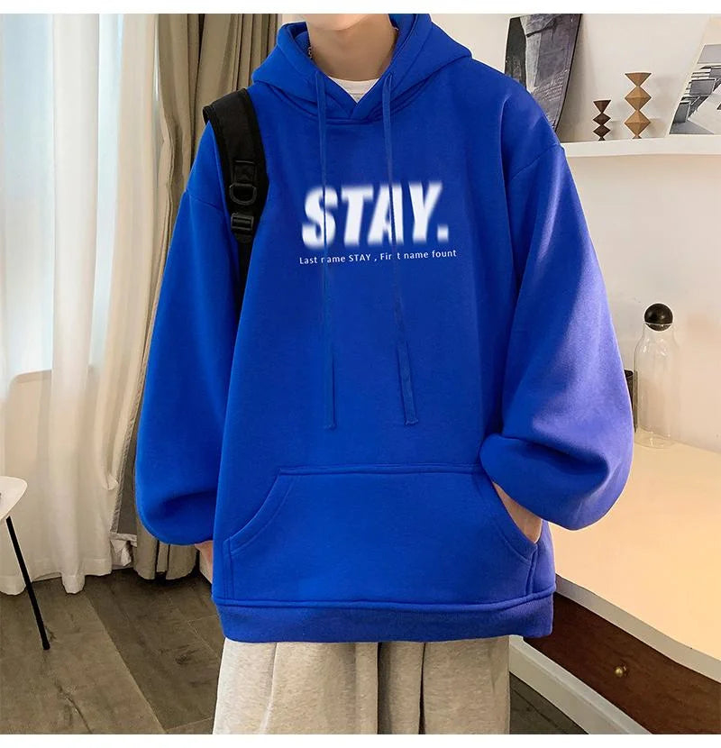 New in Letter STAY Print Sweatshirts Men Casual Vintage Fleece Pullovers Hoodies Autumn Y2K Streetwear Baggy Hoody Clothes Street King Limited