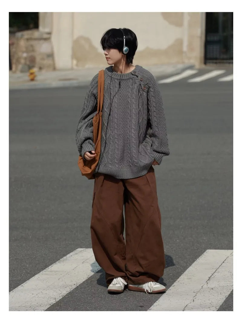 Thicken Japanese Retro Sweater Mens 2024 New College Couples Casual Warm Round Neck Pullover Red Simplicity Knitted Jacket Street King Limited