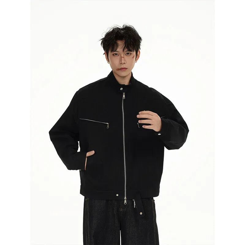 spring autumn fashion motorcycle jacket men stand collar loose casual korean streetwear vintage cargo jackets coat outerwear military streetwear pants