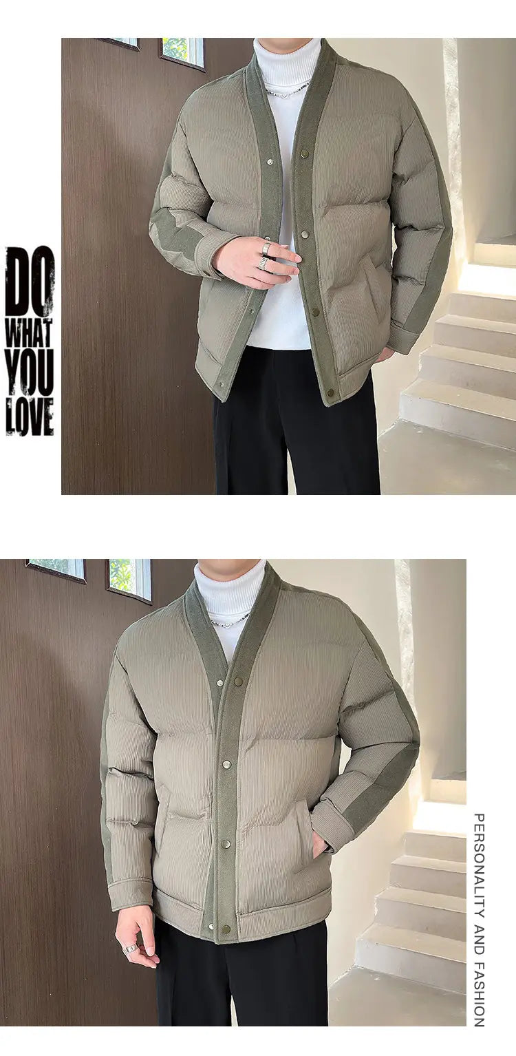 Men's Winter Collarless Woolen Splice Cotton-padded Jacket Men Business Casual Fashion Loose Warm Parkas Coat Thicken Jacket Street King Limited