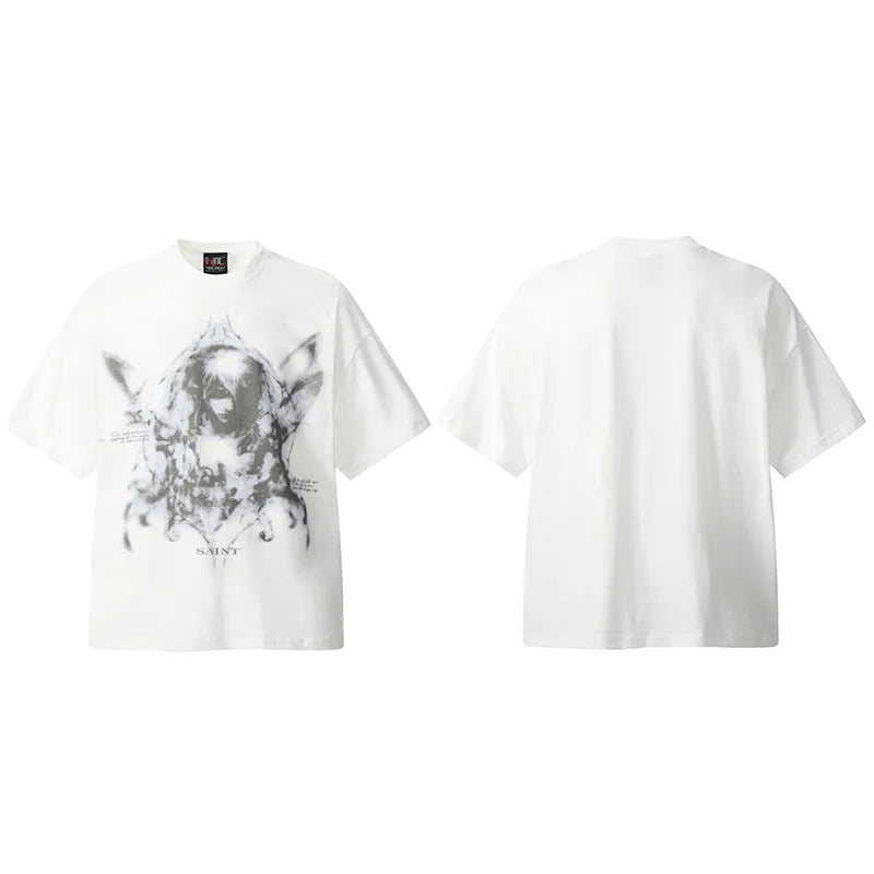 Saint T-shirts New Vintage Wash Letter Printing Chaopai High Street Men Woman Loose Casual Short Sleeve Top Tee Street King Limited