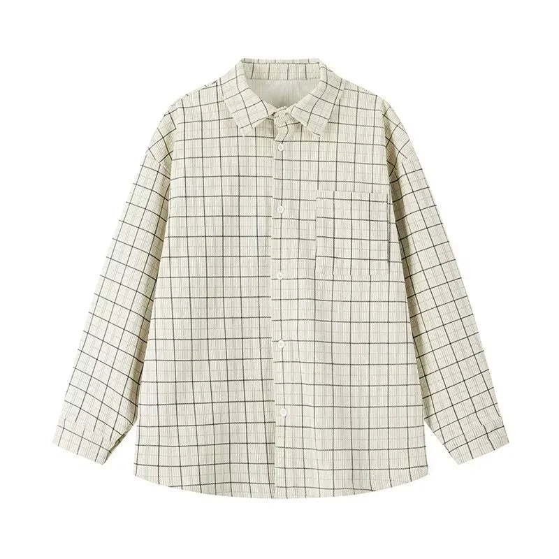 Streetwear Autumn Long Sleeve Corduroy Plaid Shirt Mens High Street Retro Casual Autumn Long Sleeve Corduroy Plaid Shirt Mens High Street Retro Casual Social Blouses Korean Fashion Loose Y2K Tee Shirts Fashion Sweater Jacket With Graphic Design For Men