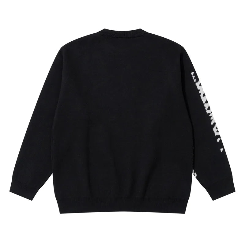 Mens Knitted Sweater Fashion Pixel Abstraction Human Face Pullovers Casual O-neck Unisex Harajuku Streetwear Loose Knit Jumpers Street King Limited