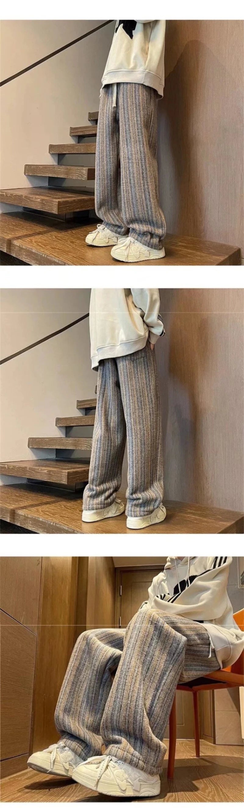 autumn striped woolen straight leg pants for men classic y2k vintage baggy trousers new casual high street fashion sweatpants 1 unique joggers style 252